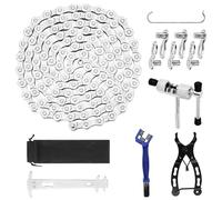 Kit chaîne 6/7/8 vitesses - 1/2 x 3/32 pouces - 116 maillons complet avec extracteur, pince vélo, crochet chaîne, étrier et brosse - Kit réparation VTT et vélo route