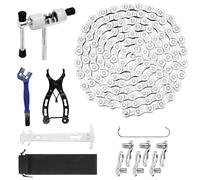 Kit Chaîne Vélo 6/7/8 Vitesses(1/2 x 3/32 pouces)- 116 Maillons avec Attache Rapide, Extracteur, Pince, Crochet, Étrier & Brosse - Réparation VTT et Vélo Route