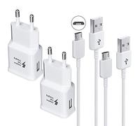 Kit Chargeur Adaptive Charge Rapide Compatible avec Samsung Tablette/Téléphone Galaxy S7/S7 Edge/S6/S6 Plus/A6/J7/J3/Note5 4, USB 2.0 Chargeur Chargeur Rapide Mâle et Câble Micro USB 1.5m (2-Pack)