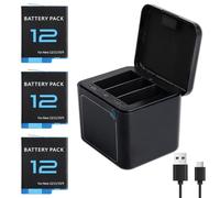 Kit Chargeur de Batterie Hero12 3 pièces 1800mAh Batteries de Rechange Batteries de Remplacement Compatibles avec GoPro Hero 12, 11, 10, 9 (Chargeur + 3 Batteries)