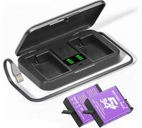 Kit Chargeur de Batterie pour DJI Osmo Action 5 Pro/Osmo Action4/Osmo-Action3 Chargeur de caméra Sport,Batterie 2250 mAh (Pack de 2) et Slots Double Canal,avec écran LCD et câble USB