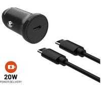 Kit chargeur de voiture FIXED avec sortie USB-C et câble USB-C/USB-C, prise en charge PD, 1 mètre, 20W, noir