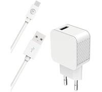 Kit Chargeur USB A 2.4A + Câble USB A/microUSB 1.2m Blanc Bigben