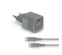 Kit Chargeur USB C 20W + Câble Ultra-Renforcé USB C / USB C 1.2m Gris + Garantie à vie Force Power