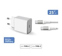Kit Chargeur USB C 25W + Câble Renforcé USB C / USB C 1.2m Blanc + Garantie à vie Force Power Lite