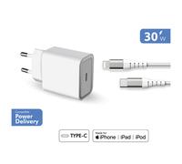 Kit Chargeur USB C 30W + Câble Renforcé USB C / Lightning 1.2m Blanc + Garantie à vie Force Power Lite