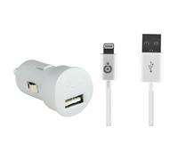 Kit Chargeur Voiture USB A 2.4A + Câble USB A / Lightning 1m Blanc Bigben