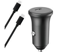 Chargeur voiture USB C PD 25W Power Delivery + Cable USB C/USB C Noir - 100. Plastique recycle BigbenChargeur voiture USB C PD 25W Power Delivery + Cable USB C/USB C Noir - 100. Plastique recycle Bigb