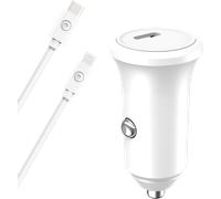 Kit Chargeur Voiture USB C 30W + Câble USB C / Lightning 1.2m Blanc Bigben