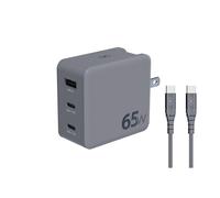 Kit Chargeur Voyage USB A + 2 USB C 65W Europe/UK/USA/Australie/Chine + Câble Ultra-Renforcé USB C / USB C 2m Gris + Garantie à vie Force Power