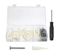Kit Cheville Queue de Cochon avec Vis et Tournevis 100 Chevilles Auto Perceuses pour Plaque de Plâtre Mur Creux Polystyrène Façade Chevilles à Expansion avec Boîte de Rangement pourIsolationIntérieure