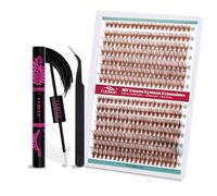 Kit Cils Individuel Faux Cils Applicato de Extension Cils en Grappe Cluster Cils Brun Clair Courbure D Avec Lash Bond and Seal FADVAN(30D+40D-0.07D-Mix 9-16mm)