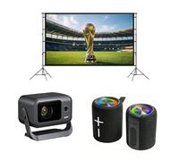 Kit Cinéma- Vidéoprojecteur Android 14 + Écran 100” ALR + Enceinte Bluetooth 40W Divisible