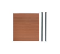 Kit Clï¿½ture 1 Panneau Composite Plastique Marron 9 Lames ï¿½ Emboï¿½ter 185 cm H x 180 cm L & 2 Poteaux en Aluminium ï¿½ LED Solaires Texture de Bois