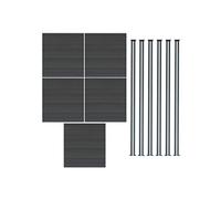 Kit Clôture 5 Panneaux Composite Plastique Gris 9 Lames à Emboîter 185 cm H x 872 cm L & 6 Poteaux en Aluminium à LED Solaires Texture de Bois Reversible PVC Brise-Vue Extérieur Jardin Mur d'Intimité