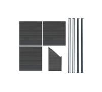 Kit Clôture Panneaux en Bois Composite Gris 3 Quadratique et 1 Incliné 185 H x 619 cm L & 4 Poteaux en Aluminium à LED Solaires Lames à Emboîter