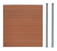 Kit Clôture 1 Panneau Composite Plastique Marron 9 Lames à Emboîter 185 cm H x 180 cm L & 2 Poteaux en Aluminium à LED Solaires Texture de Bois Reversible PVC Brise-Vue Extérieur Jardin Mur d'Intimité