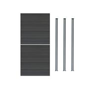 Kit Clôture 2 Panneaux Composite Plastique Gris 9 Lames à Emboîter 185 cm H x 353 cm L & 3 Poteaux en Aluminium à LED Solaires Texture de Bois