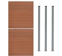 Kit Clôture 2 Panneaux Composite Plastique Marron 9 Lames à Emboîter 185 cm H x 353 cm L & 3 Poteaux en Aluminium à LED Solaires Texture de Bois Reversible Brise-Vue Extérieur Jardin Mur d'Intimité