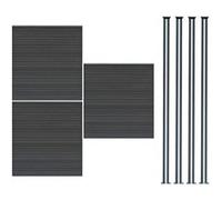 Kit Clôture 3 Panneaux Composite Plastique Gris 9 Lames à Emboîter 185 cm H x 526 cm L & 4 Poteaux en Aluminium à LED Solaires Texture de Bois