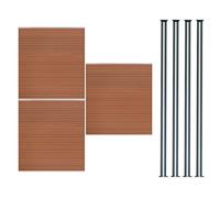 Kit Clôture 3 Panneaux Composite Plastique Marron 9 Lames à Emboîter 185 cm H x 526 cm L & 4 Poteaux en Aluminium à LED Solaires Texture de Bois