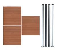 Kit Clôture 3 Panneaux Composite Plastique Marron 9 Lames à Emboîter 185 cm H x 526 cm L & 4 Poteaux en Aluminium à LED Solaires Texture de Bois