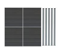Kit Clôture 4 Panneaux Composite Plastique Gris 9 Lames à Emboîter 185 cm H x 699 cm L & 5 Poteaux en Aluminium à LED Solaires Texture de Bois Reversible PVC Brise-Vue Extérieur Jardin Mur d'Intimité
