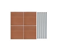 Kit Clôture 4 Panneaux Composite Plastique Marron 9 Lames à Emboîter 185 cm H x 699 cm L & 5 Poteaux en Aluminium à LED Solaires Texture de Bois