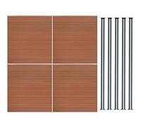 Kit Clôture 4 Panneaux Composite Plastique Marron 9 Lames à Emboîter 185 cm H x 699 cm L & 5 Poteaux en Aluminium à LED Solaires Texture de Bois