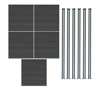Kit Clôture 5 Panneaux Composite Plastique Gris 9 Lames à Emboîter 185 cm H x 872 cm L & 6 Poteaux en Aluminium à LED Solaires Texture de Bois Reversible PVC Brise-Vue Extérieur Jardin Mur d'Intimité
