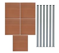 Kit Clôture 5 Panneaux Composite Plastique Marron 9 Lames à Emboîter 185 cm H x 872 cm L & 6 Poteaux en Aluminium à LED Solaires Texture de Bois Reversible Brise-Vue Extérieur Jardin Mur d'Intimité