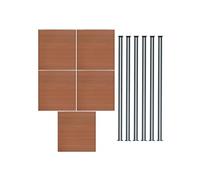Kit Clôture 5 Panneaux Composite Plastique Marron 9 Lames à Emboîter 185 cm H x 872 cm L & 6 Poteaux en Aluminium à LED Solaires Texture de Bois