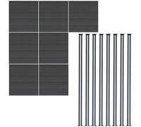 Kit Clôture 7 Panneaux Composite Plastique Gris 9 Lames à Emboîter 185 cm H x 1218cm L & 8 Poteaux en Aluminium à LED Solaires Texture de Bois Reversible PVC Brise-Vue Extérieur Jardin Mur d'Intimité