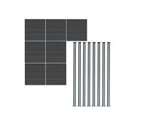 Kit Clôture 7 Panneaux Composite Plastique Gris 9 Lames à Emboîter 185 cm H x 1218cm L & 8 Poteaux en Aluminium à LED Solaires Texture de Bois Reversible PVC Brise-Vue Extérieur Jardin Mur d'Intimité