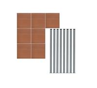 Kit Clôture 7 Panneaux Composite Plastique Marron 9 Lames à Emboîter 185 cm H x 1218cm L & 8 Poteaux en Aluminium à LED Solaires Texture de Bois Reversible Brise-Vue Extérieur Jardin Mur d'Intimité