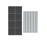 Kit Clôture 8 Panneaux Composite Plastique Gris 9 Lames à Emboîter 185 cm H x 1391cm L & 9 Poteaux en Aluminium à LED Solaires Texture de Bois