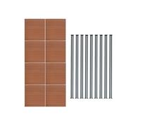 Kit Clôture 8 Panneaux Composite Plastique Marron 9 Lames à Emboîter 185 cm H x 1391cm L & 9 Poteaux en Aluminium à LED Solaires Texture de Bois