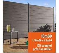 Kit clôture composite et aluminium à sceller H 1m80 L 10m80 gris anthracite avec renforts acier - Palissade - Brise vue