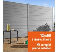 Kit clôture composite et aluminium à sceller H 1m80 L 12m60 gris quartz avec renforts acier - Palissade - Brise vue