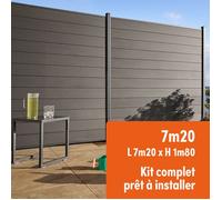 Kit clôture composite et aluminium à sceller H 1m80 L 7m20 gris anthracite avec renforts acier - Palissade - Brise vue
