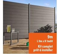 Kit clôture composite et aluminium à sceller H 1m80 L 9m gris anthracite avec renforts acier - Palissade - Brise vue
