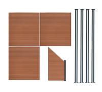 Kit Clôture Panneaux Composite Brun 3 Droit 1 Incliné 619 cm L 4 Poteaux à LED