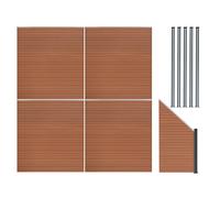 Kit Clôture Panneaux Composite Brun 4 Droit 1 Incliné 772 cm L 5 Poteaux à LED