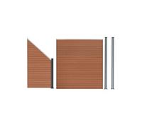 Kit Clôture Panneaux en Bois Composite Brun 1 Quadratique et 1 Incliné 185 H x 273 cm L & 2 Poteaux en Aluminium à LED Solaires Lames à Emboîter