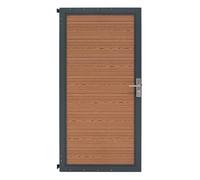 Kit Clôture Portillon en Bois Composite Brun 180 H x 90 cm L, Cadre en Aluminium Lames à Emboîter Texture Bois Reversible PVC Brise-Vue Extérieur Jardin Mur d'Intimité Porte Verouillable