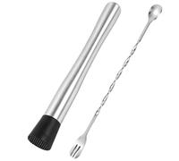 Kit Cocktail 2 pièces en Acier Inoxydable 304 composé d’Une touillette Cocktail 26cm et d’Un Pilon Muddler 25cm, ustensile de Bar et Pilon Cuisine pour Mojito et préparation de Boissons fraîches