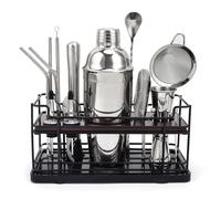 Kit cocktail complet 20 pièces avec support, shaker à cocktail 750 ml en inox, comprenant doseur cocktail, pilon et autres accessoires pros, set machine à cocktails pour fêtes, maison et bar (argenté)