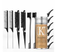 Kit Coiffure Cheveux avec Wax Stick 75 g, Peignes, Brosses et Pinces, pour Plaquer les Cheveux, Lisser les Frisottis, Baby Hair, Chignon et Tresses