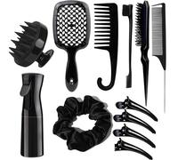 Kit Coiffure Démêlant Professionnel, 12 Pièces, Brosse Creuse, Peigne Large, Masseur Cuir Chevelu, Idéal Cheveux Bouclés, Crépus, Texturés (noir)