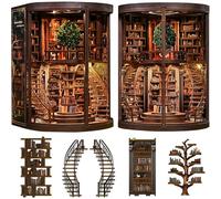 Kit Coin Lecture pour Adultes Et Ados - Mini Bibliothèque DIY avec Lumière LED, Puzzle en Bois 3D, Serre-Livres Et étagère à Livres, Modèle De Bibliothèque Anneau De Sagesse pour Décoration